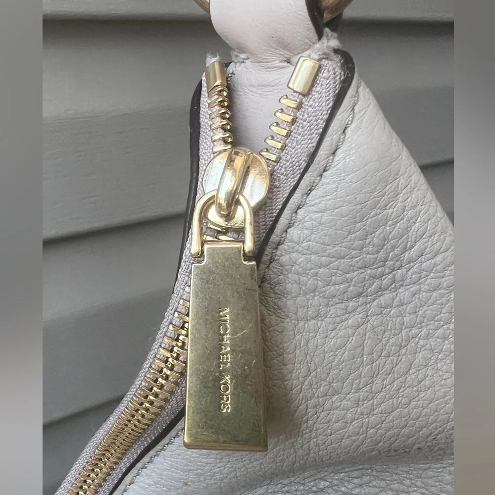 Michael Kors Light Grey Leather Elana Tassel Bucket Bag